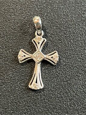 Sterling Silver Cross Pendant with Clear Accent Stones - Silver